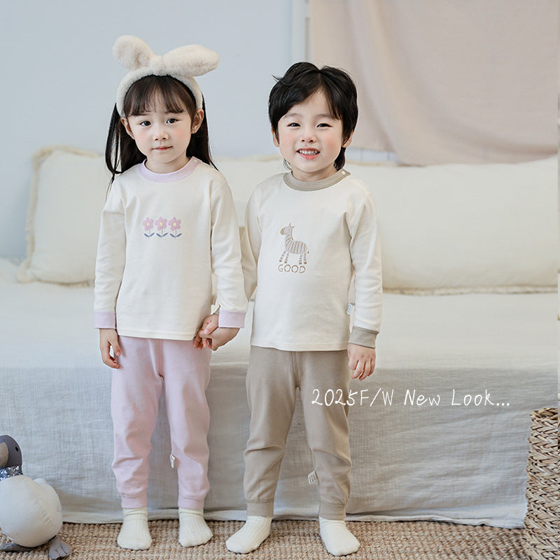 Baby long-sleeved underwear set, infant cotton pajamas, boys' and girls' pure cotton thermal underwear set for spring and autumn