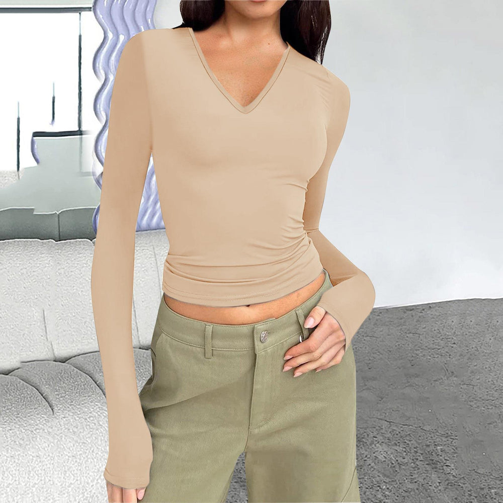 fall/winter new arrivals: european & american  style women's v-neck long sleeve basic slim-fit versatile t-shirt top