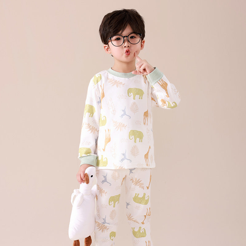 Kids' 100% cotton thermal underwear set - boys' and girls' spring/autumn warm printed pajamas