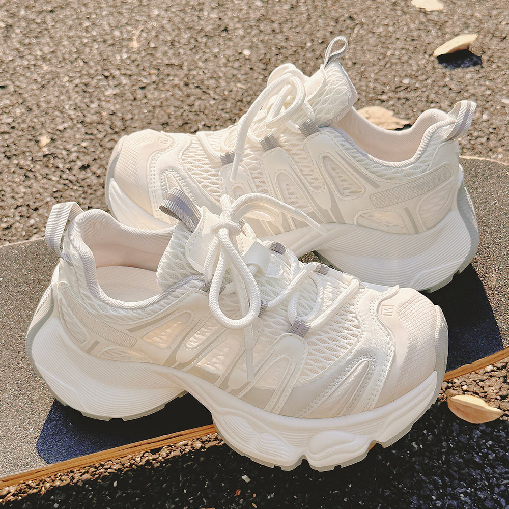 2026 spring new thick-soled height-increasing chunky sneakers for women, versatile casual athletic shoes, breathable mesh bestselling white sneakers