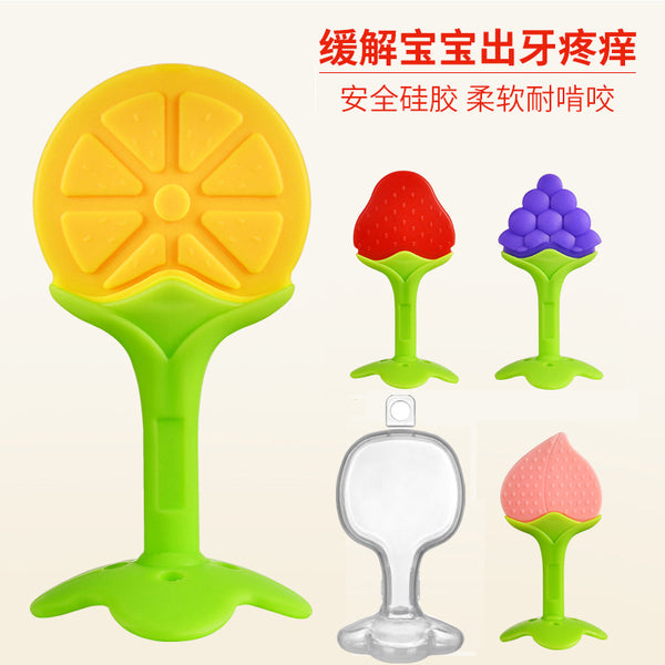 Wholesale silicone baby toothpaste, fruit shape newborn two-color three-dimensional toothpaste molar stick with box