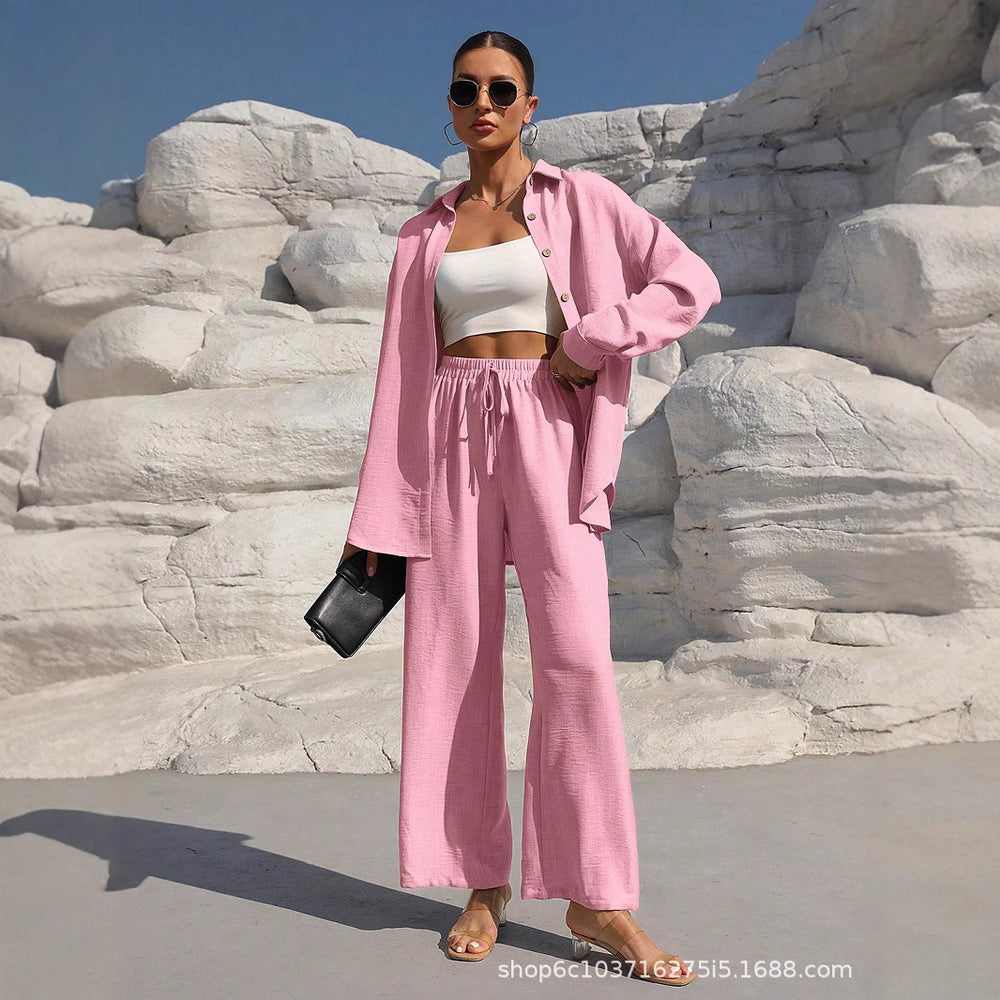 European and american cross-border  summer new arrival: loose-fit two-piece set with wide-leg pants - casual outfit for wholesale export