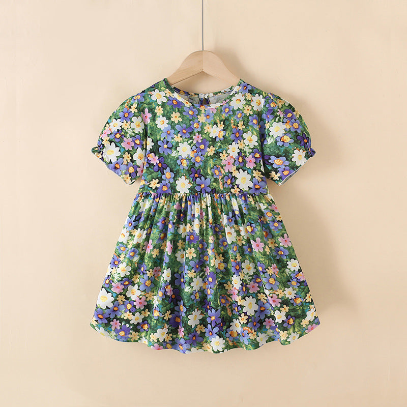 New cotton silk girls' princess dress - summer floral print kids' beach dress - summer camisole top