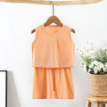 Kids vest suit summer ice silk shake cotton pajamas for boys and girls facial mask t home clothes baby shorts air conditioning clothes