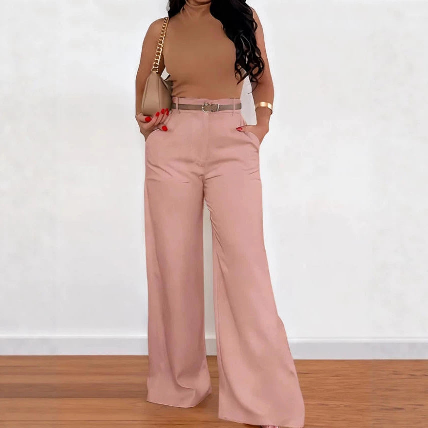 new women's cross-border e-commerce fashion: elegant and chic straight-leg trousers - high-waisted, drapey, versatile wide-leg formal pants