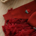 Girls' sweater two-piece set: new autumn/winter sweet & chic sequin strawberry knit pullover top & tutu skirt outfit
