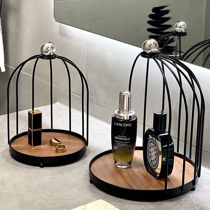 Classy medieval style cosmetics perfume multifunctional storage rack iron aromatherapy jewelry countertop double layer rack for home