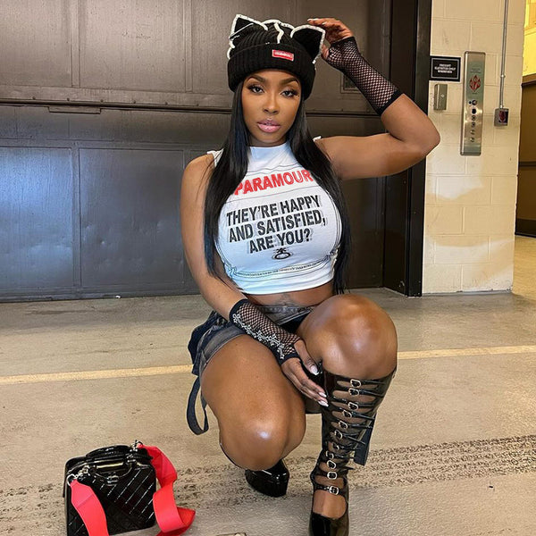 YY24031 European and American style street tide Spice girl printed vest 2024  spring slim-fit navel versatile T-shirt trend