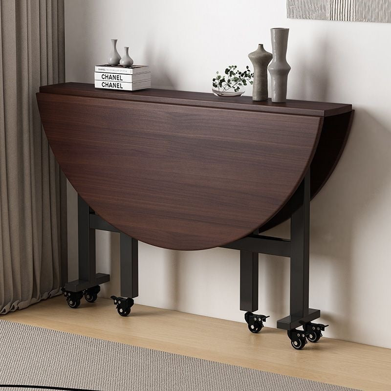Assembled folding round table - compact, mobile, multi-functional table with wheels for home use (small apartments)