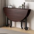 Assembled folding round table - compact, mobile, multi-functional table with wheels for home use (small apartments)