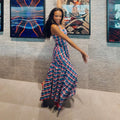 European and american cross-border women's fashion:  summer new collection - chic halter neck plaid ruched bodycon asymmetrical slip dress