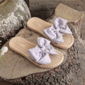 Bow-tie slides women's outdoor beach sandals 2024 summer new fashion plaid non-slip soft sole thong sandals