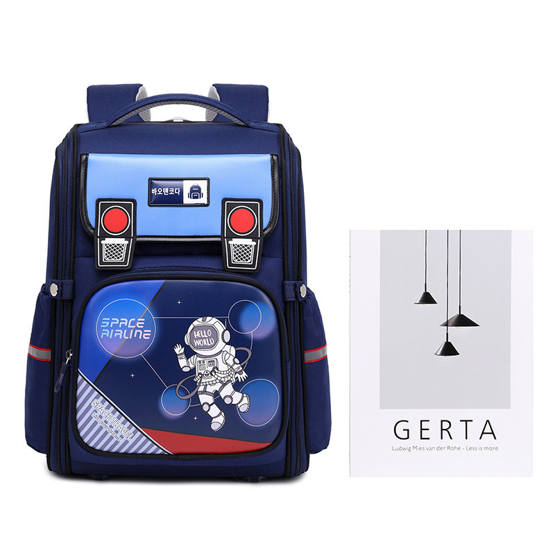 New cartoon primary school schoolbag integrated large-capacity boys and girls spine protection backpack light