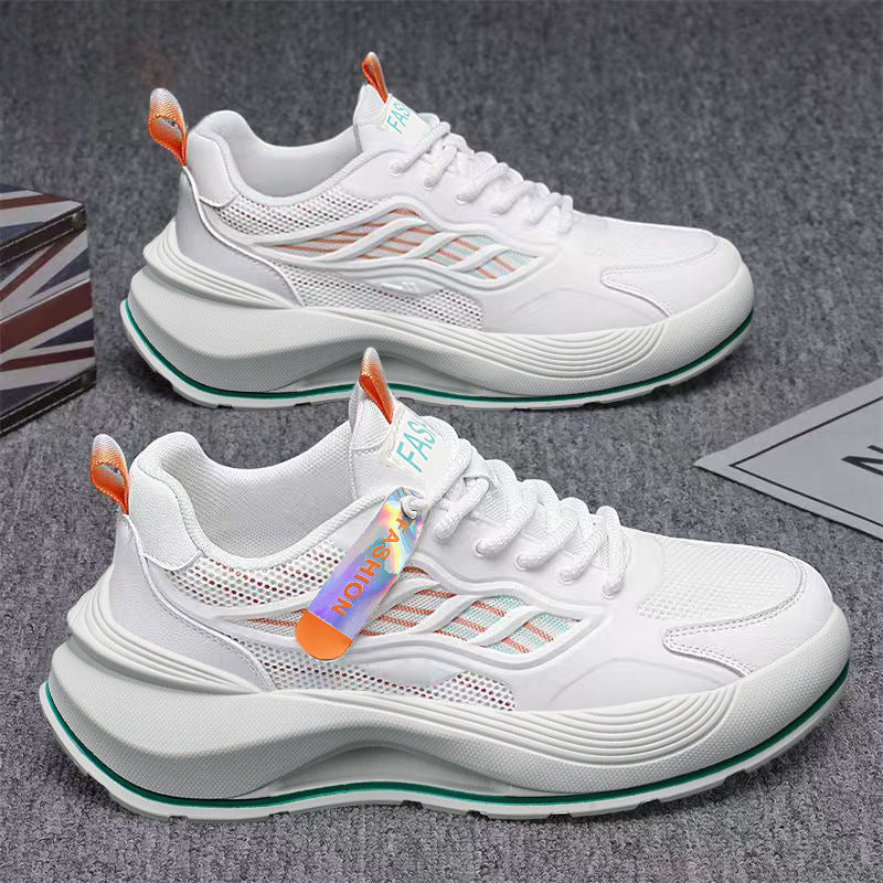 Men's shoes 2026 spring trendy brand versatile casual sports ultralight running shock absorption height increasing student white sneakers dad shoes