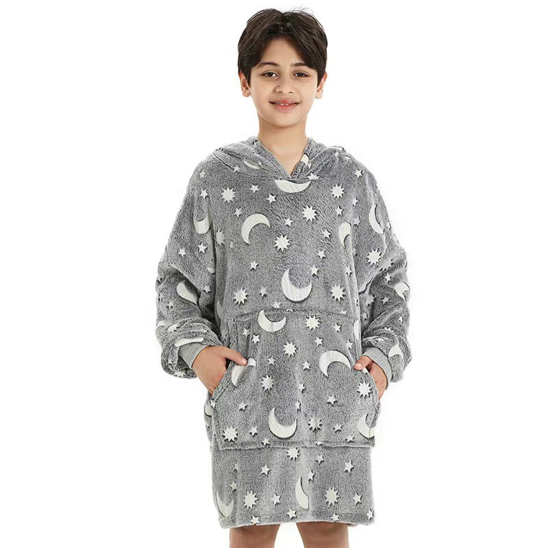 glow-in-the-dark pajamas, lazy person's light-up hooded pajamas, fluorescent robe, double-sided fleece warm loungewear