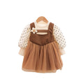 Korean style girls' dress spring  children's fashionable fake two-piece polka dot tulle skirt princess dress for baby girls