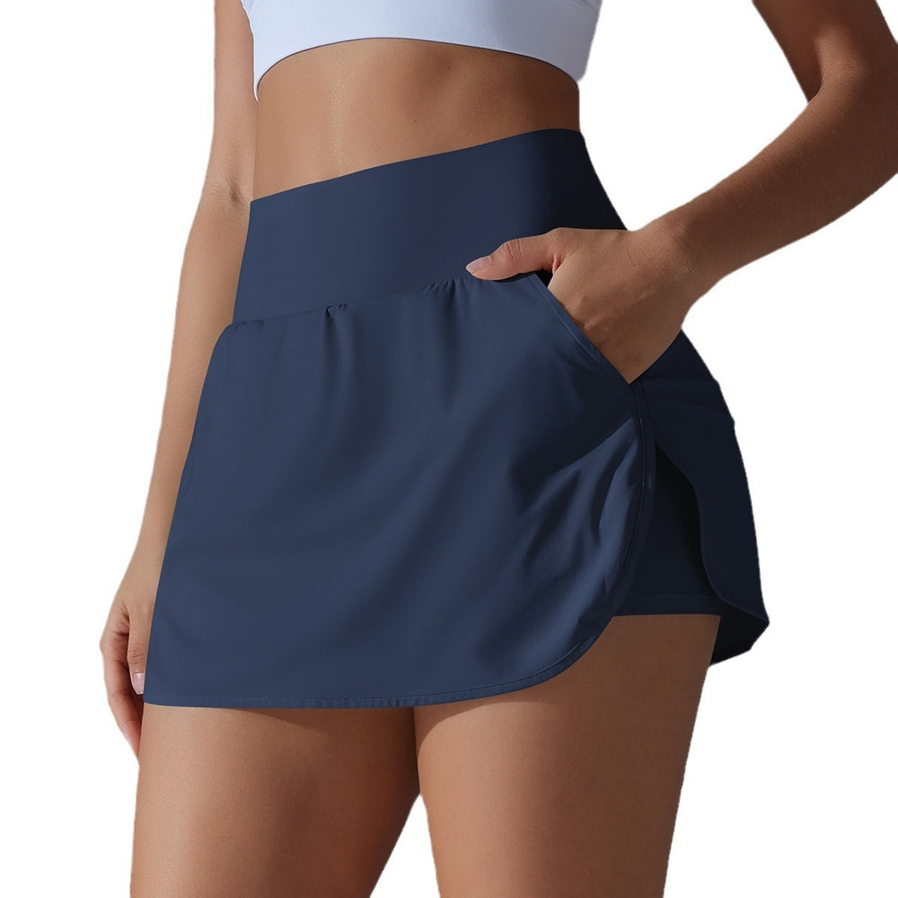 New arrival cool sun protection tennis skirt high waist tight slimming lookfake two-piece skirt women's back waist flap pocket pants sports yoga skirt