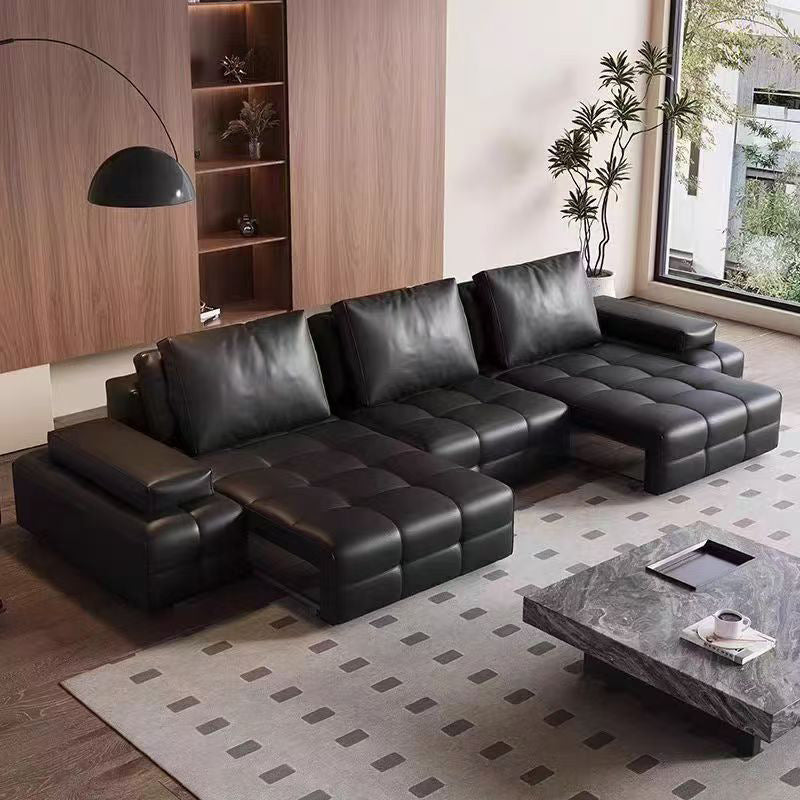 Lawrence genuine leather electric reclining sofa - smart remote control, high-end designer living room, home function sofa bed