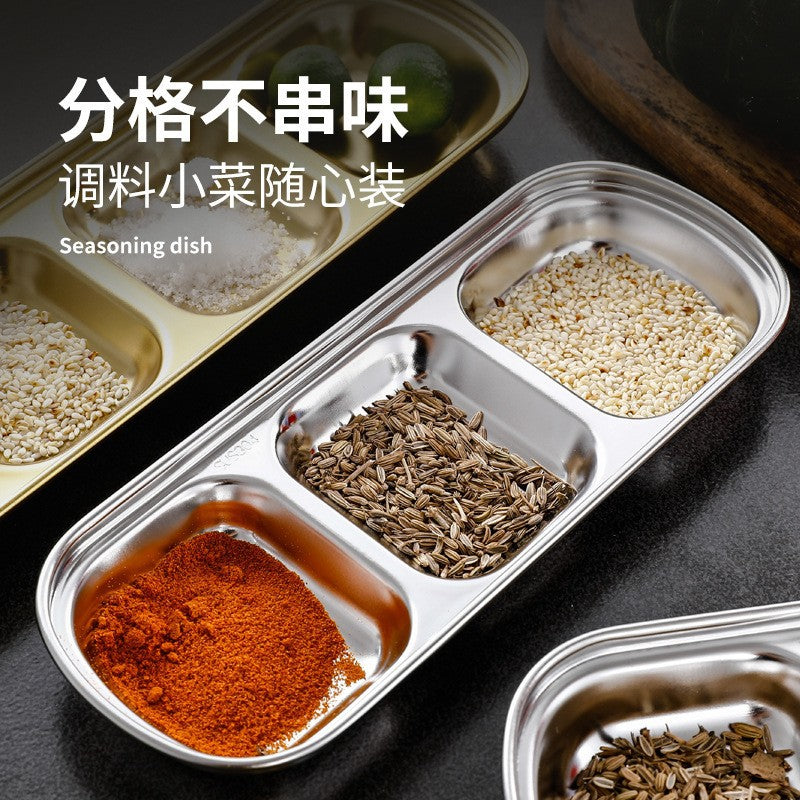 304 korean style grid plate stainless steel korean dipping dish grid plate gold hot pot seasoning dish barbecue round sauce dish