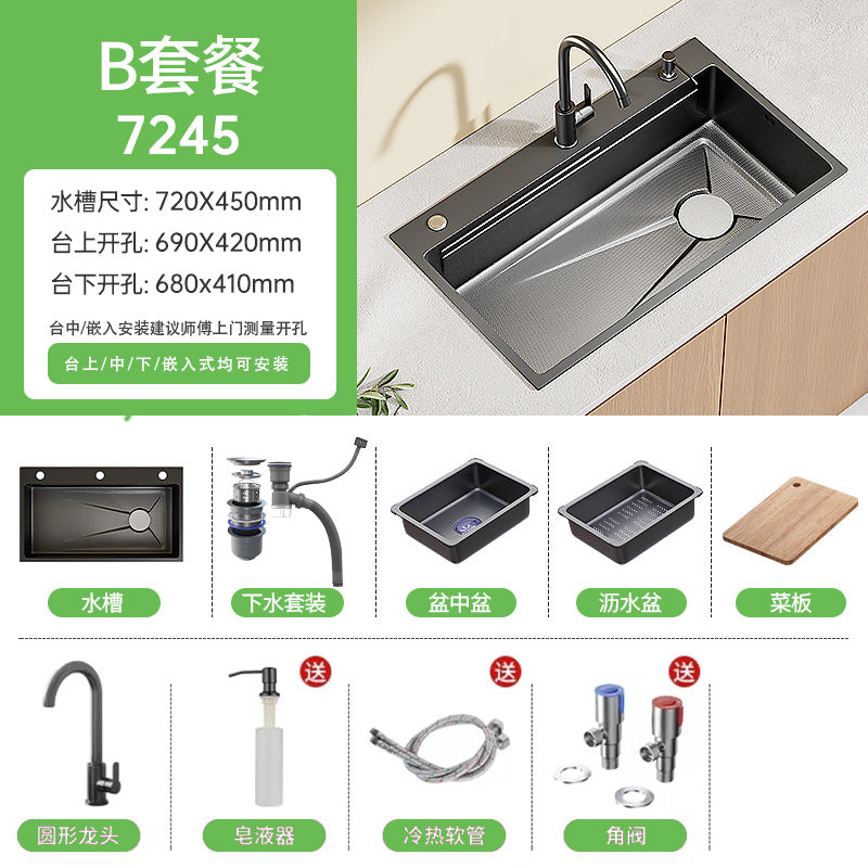 Nano gun gray sink large single slot kitchen 304 stainless steel handmade vegetable basin sink undercounter basin for home