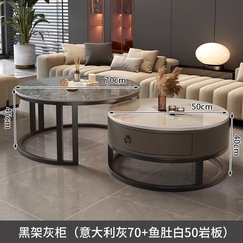 Rock slab coffee table living room solid wood table balcony small apartment for homecasualaccessible luxury round side table retractable combination