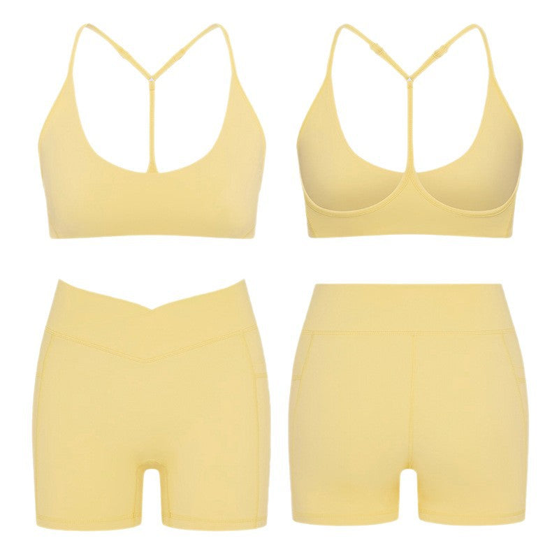 High elastic halter sports intimates bra beautiful back bra cross waist fitness three-quarter shorts yoga wear sports suit