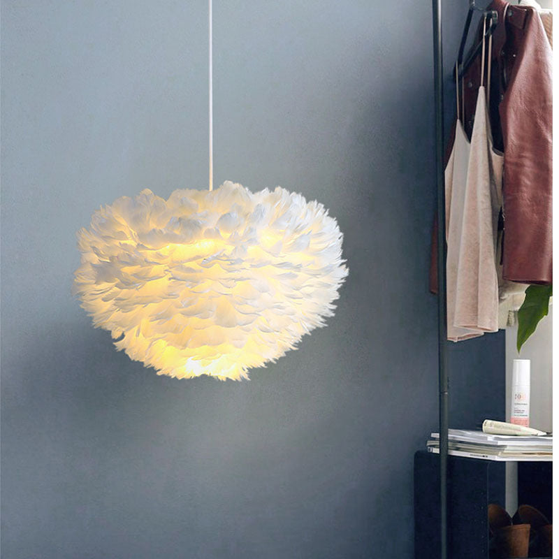 Bedroom lamp feather chandelier modern warm romantic creative room Nordic ins Internet celebrity girl lighting feather lamp