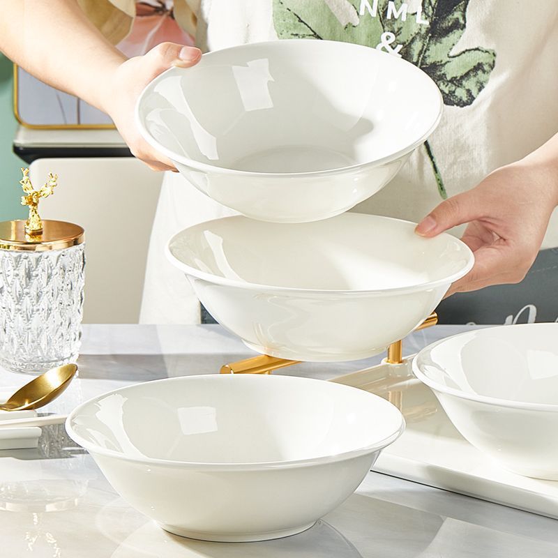Pure white ceramic bowl for homethickened oven mitts noodle bowl soup bowl hat bowl microwave oven can be processed log0