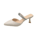 Baotou sandals women's mid-heeled two-wear slippers summeroutwear pointed toe stiletto rhinestone back hollow flats women 2025new arrival