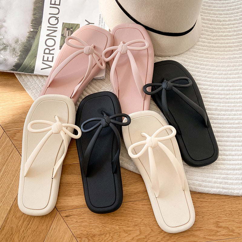 Student outwear fairy style bows flip flops non-slip women's summer non-slip beach vacation beach flip flops women