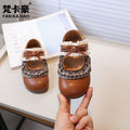 Vancahao kids' lace-up leather shoes,  autumn new collection, korean style girls' fashion soft sole bow princess shoes