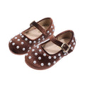 Vancahao girls' french round-toe flats with pearl detail -  spring new collection, soft sole, single strap, flat shoes