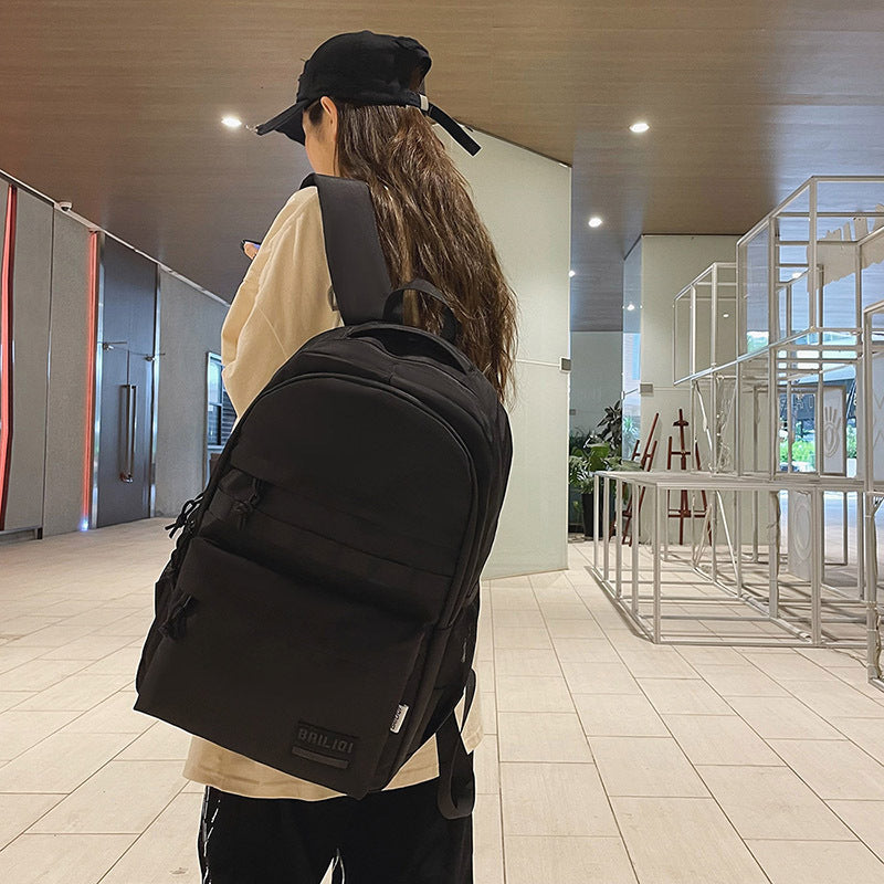 Schoolbag patchworkcontrast colorcasual travel junior high school student backpack large capacity water-repellent abrasion resistant dirty backpack