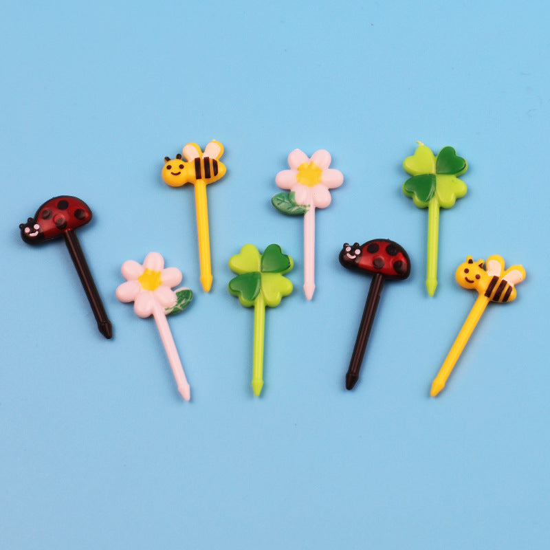 Ready-to-ship floral, bee, and fruit forks - sunflower bento picks - children's plastic fruit forks - cake toppers - direct from the manufacturer