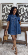 e-commerce  fashion bowknot elegant dress, loose sweet a-line mini denim skirt
