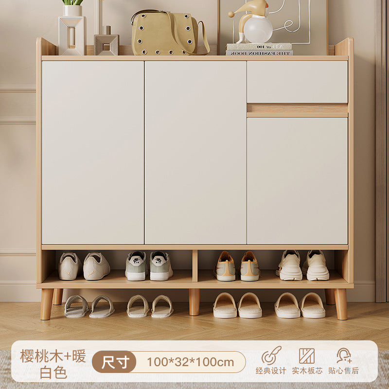 Solid wood shoe cabinet home entrance 2025 new entrance storage cabinet integrated against the wall corridor elevator entrance shoe rack