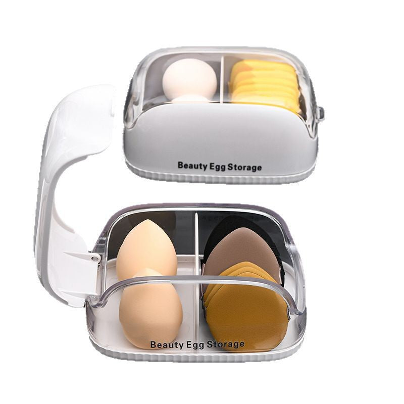 Cosmetic sponge storage box with lid, dustproof dressing table lipstick air cushion storage shelf, portable powder puff storage box