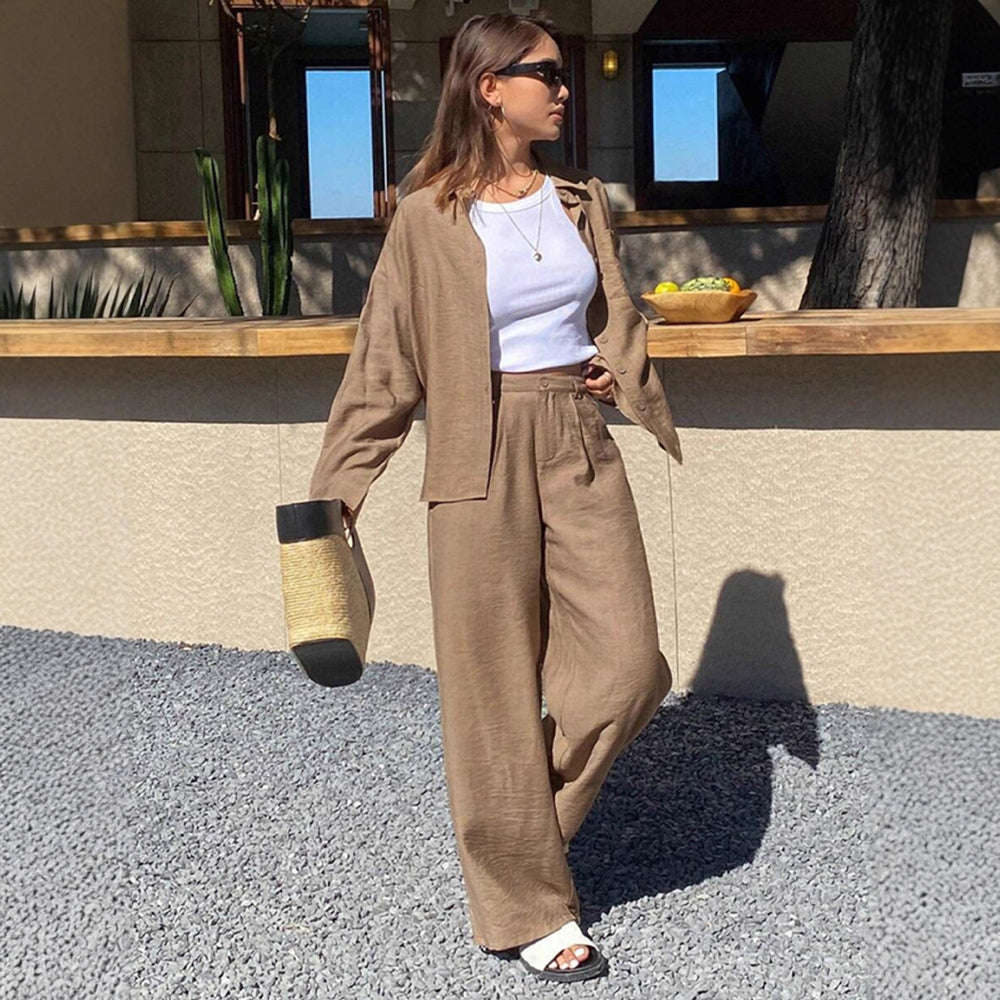 2025 amazon european and american women's clothing new autumn/winter sets spring ladies' button-down loose fashion casual two-piece outfit