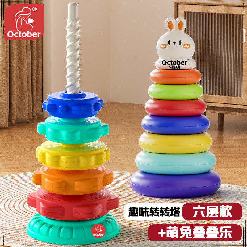 Rainbow Rotary Music Stacking Music Color Torch Ring 1 1-3 Year Old Infant Baby Rotary Tower Early Education Educational Toys