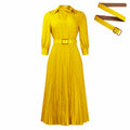 D3327  women's clothing  spring new fashion v-neck solid color long sleeve pleated maxi dress - export quality