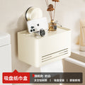 Bathroom suction cup tissue box wall mount - no drilling required - toilet paper holder for roll and sheet tissue - storage rack