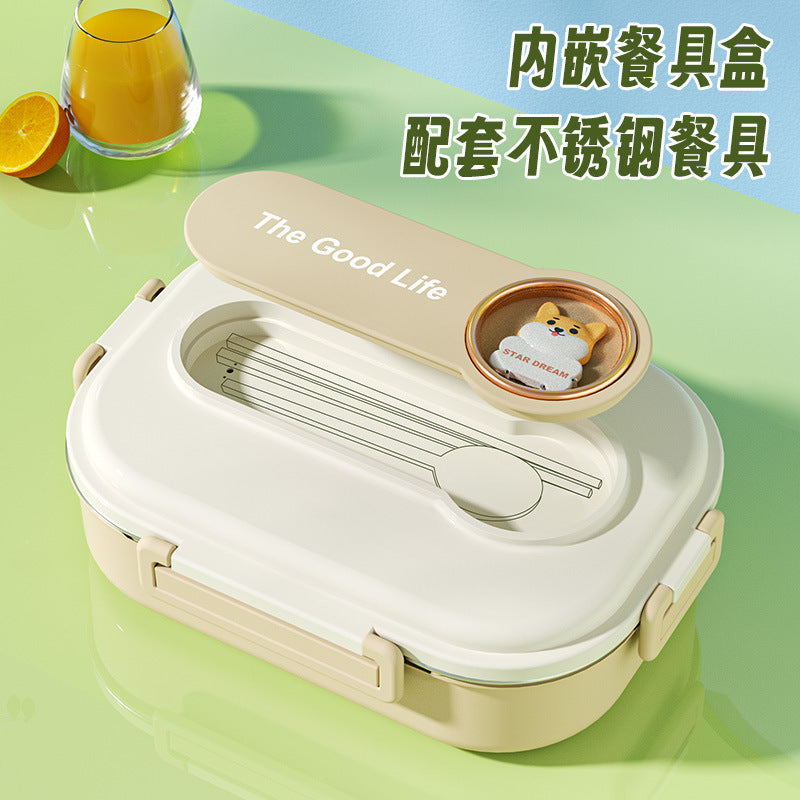 Korean primary school student lunch box 304 stainless steel children's grid lunch box, student lunch water filling and thermal insulation bento plate