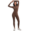 New arrival cross-border fashion half-open zipper tight pure color high elastic long yoga wear fitness running sports jumpsuit