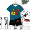 "stylish digital 67 print," perfect for summer wear, boys' outdoor sports t-shirt set