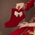 Boots women's outwear 2024 fall and winter style pointed thick heel xiuhe red bridal shoes suede short boots wedding shoes