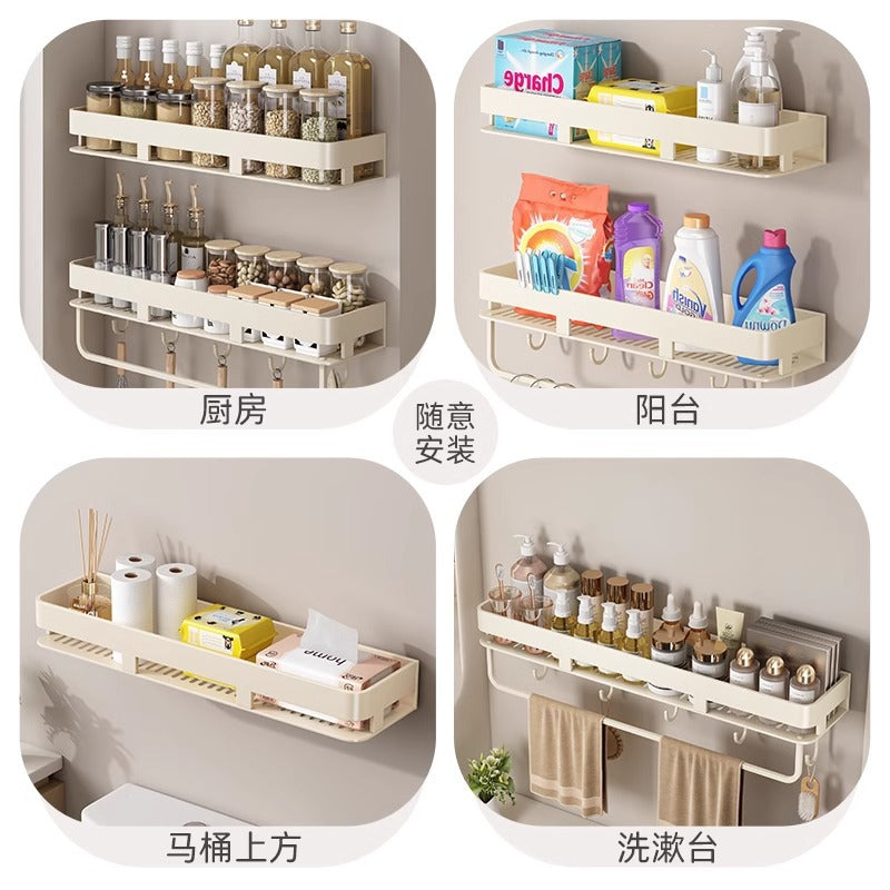 Space Aluminum Cream Wind Toilet Wash Desk Shelf No Punching Toilet Bathroom Toilet Wall Hanging Storage Rack