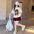 Girls' skirt-pants summer outfit  new style, trendy and cool summer clothes for mid-to-large children, kids' skirt set two-piece
