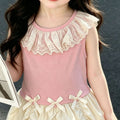 summer fresh bow design sweet & cute sleeveless lace-trimmed dress for baby girls and girls