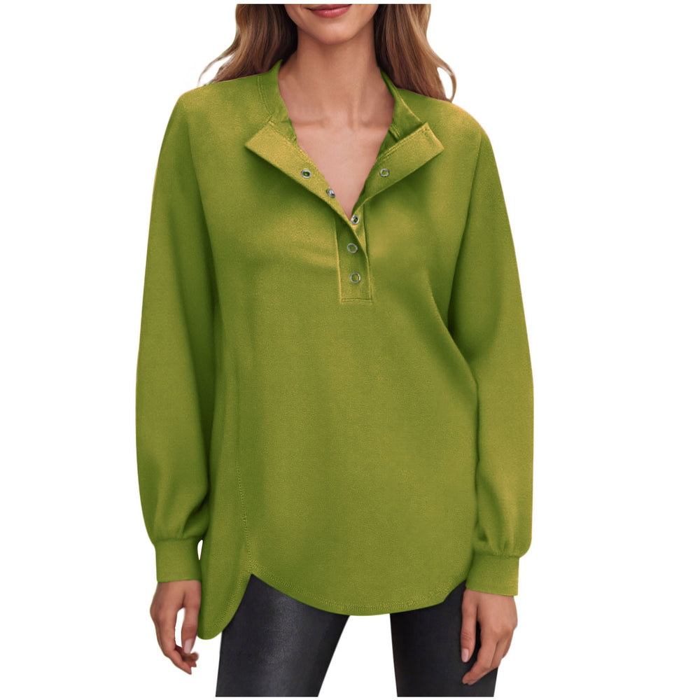 cross-border women's fashion casual solid color crew neck button-down long sleeve top hoodless sweatshirt