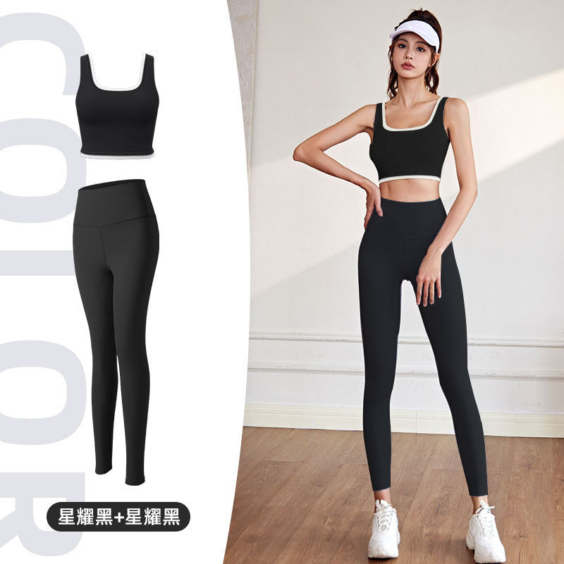 Juyitang high elastic color matching rimmed sports underwear gathers to show breasts and large breasts, shockproof yoga bra